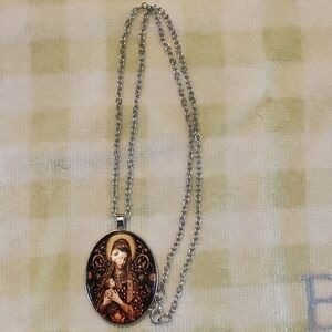 Silver Chain Necklace with Religious Icon Pendant